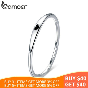 BAMOER 925 Sterling Silver Round Circle Pure Finger Ring Simple Heart Engrave Rings for Women Wedding Engagement Jewelry SCR468